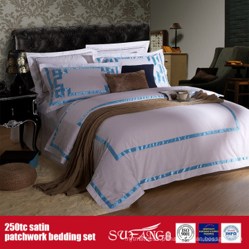 Roupa de cama do bordado do cetim do algodão 250TC Roupa de cama do hotel da venda por atacado do linho